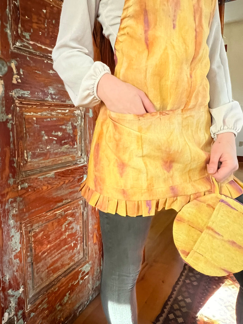 Shibori Dyed Ruffled Hosting Aprons in 4 color-ways
