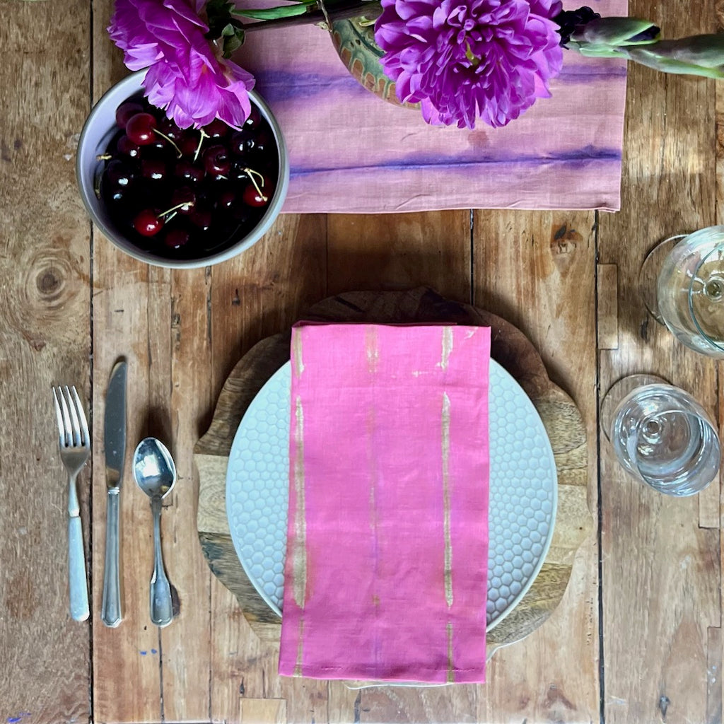 Shibori and natural dyes on online vintage linen Table Runner