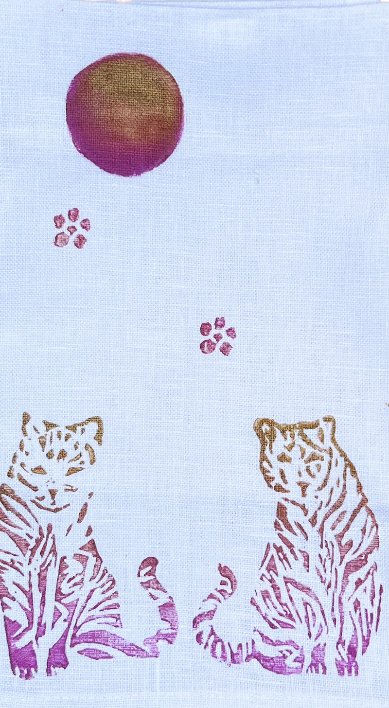 Linen Napkins Set of 4 Twin Tigers with Falling Blooms in 7 color-ways