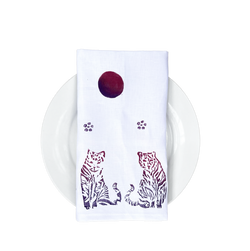 Linen Napkins Set of 4 Twin Tigers with Falling Blooms in 7 color-ways