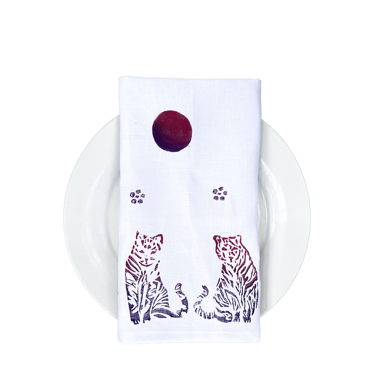 Linen Napkins Set of 4 Twin Tigers with Falling Blooms in 7 color-ways