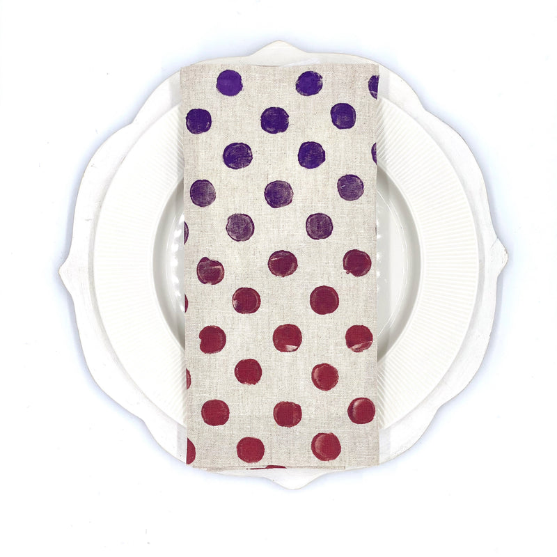 -Set of 4 Linen Napkins Polka Dots in Miami Vice in 6 Color-Ways