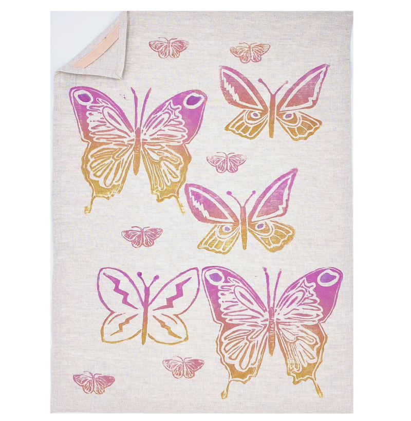 -MARIPOSA MOMENT - Linen Hand Towels Butterflies in 6 Color-Ways