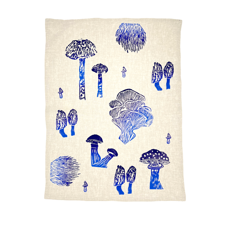 WILD MUSHROOMS FERN European Linen Dish Towels - Exclusive Designs  Decorative Tea Towels - Elegant 100% Linen Kitchen Towels - Vegetables  Mushroom