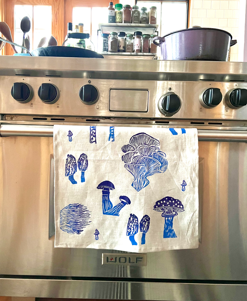 WILD MUSHROOMS FERN European Linen Dish Towels