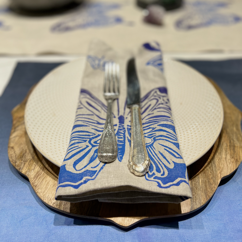 Set of 4 Butterfly Napkins on Oatmeal or White Linen in 5 color-ways